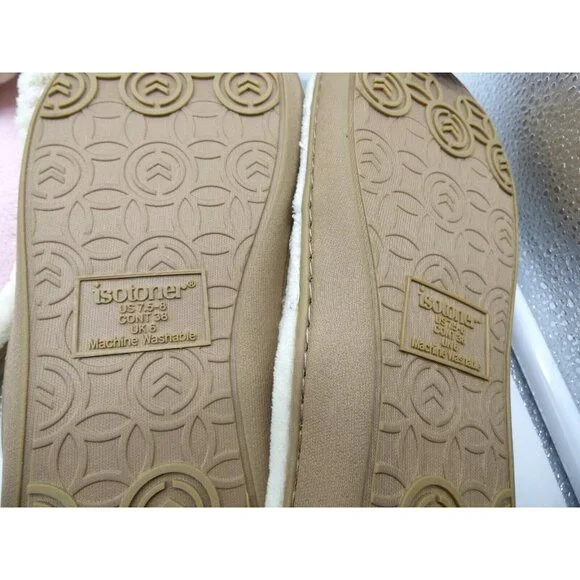Isotoner Popcorn ECO Microterry Slide Slippers with Memory Foam, Ivory, XL - Picture 7 of 9